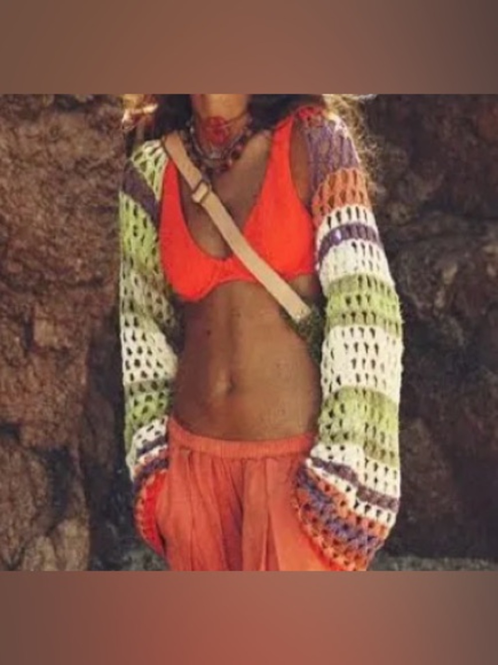 Free People Gia Crochet Shrug Colorblock Boho Knit Women's Size X-Large
